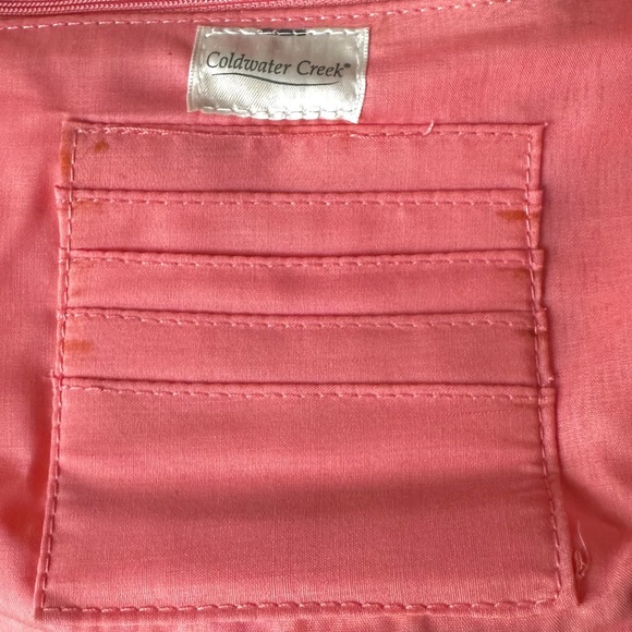 Coldwater Creek NWT Ornament Hobo, iridescent coral fabric and bamboo handles - Picture 5 of 11